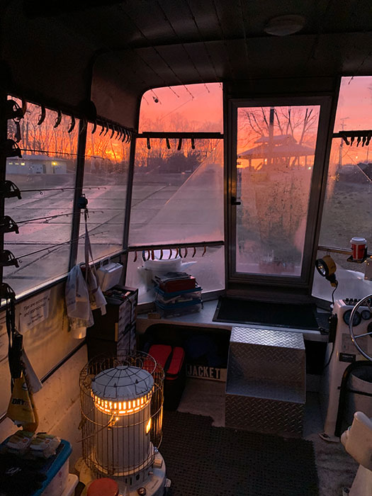 insude cabin of a heated fishing boat